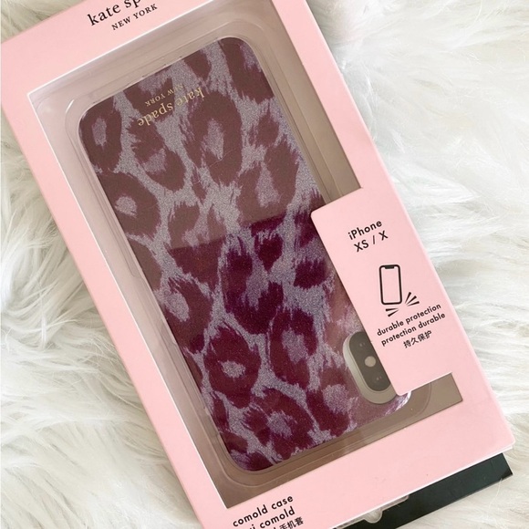 kate spade ♠️ NEW Leopard Glitter Print Phone Case Purple Pink iPhone XS & X - Picture 2 of 2